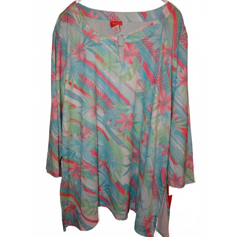 Hearts of Palm Woman Floral‎ Print Tunic Top, Size 2X